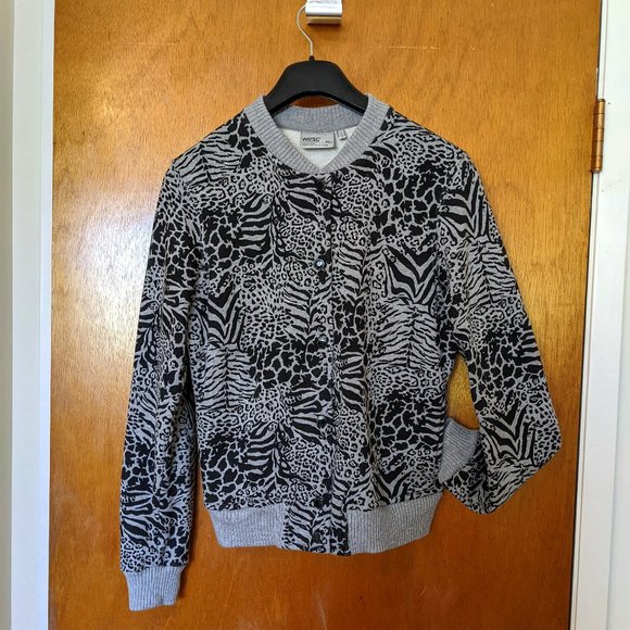 WeSC Cotton Fleece Zebra Print Varsity Bomber Jacket with Pockets- Womens S - Picture 1 of 7